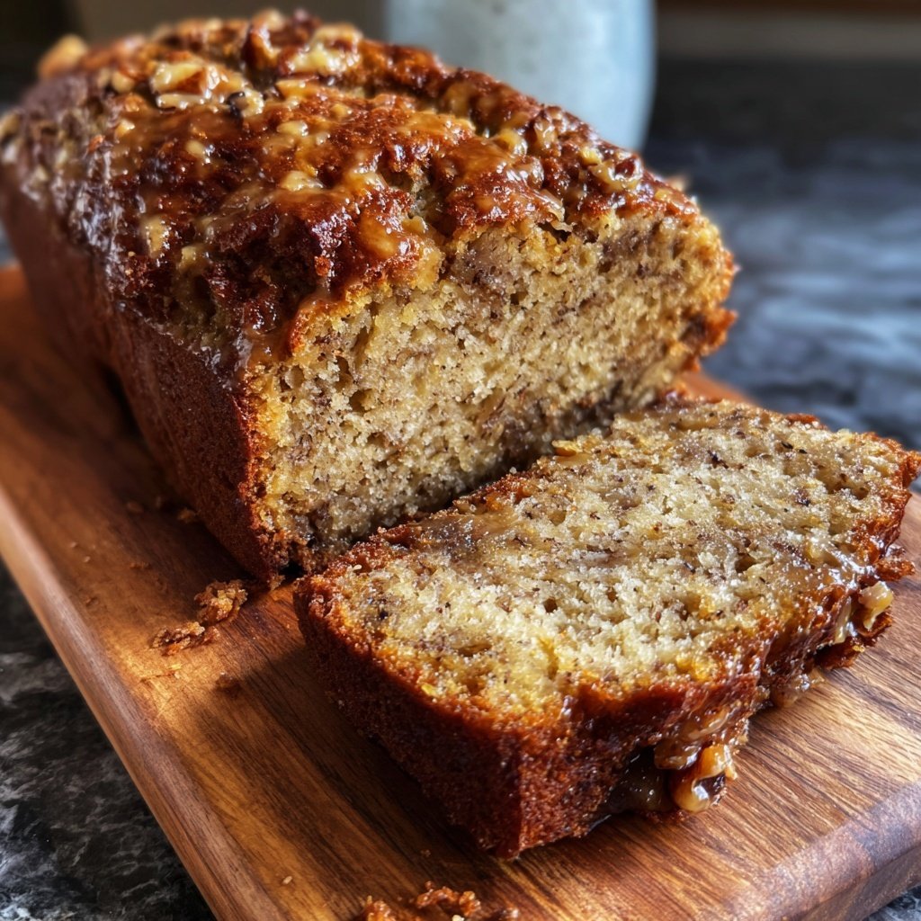 Bananenbrot mit Mandelmus und Datteln