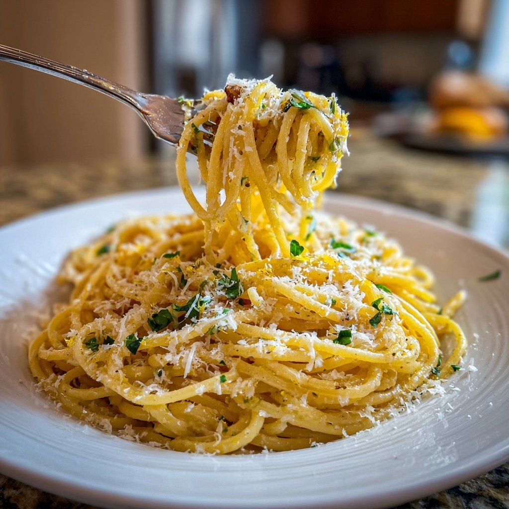 Spaghetti mit Zitronenschale und Parmesan