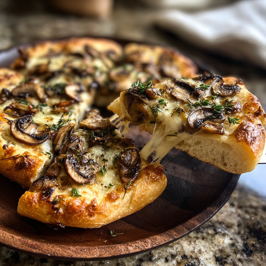 Pizza mit Pilzen und Thymian