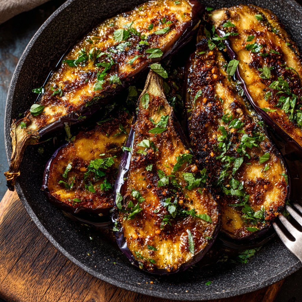 Auberginen aus der Pfanne knusprig