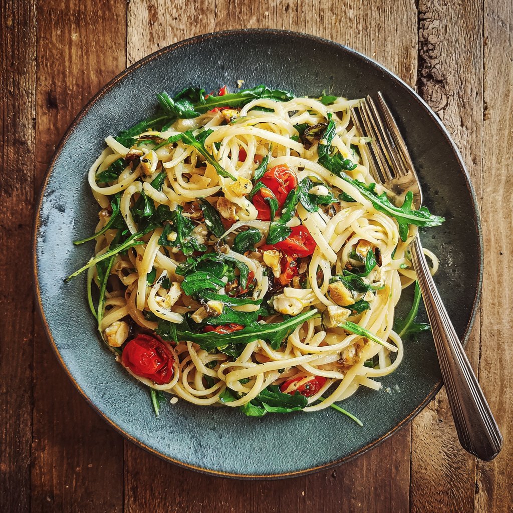 Abendessen mit Pasta und Gemüse
