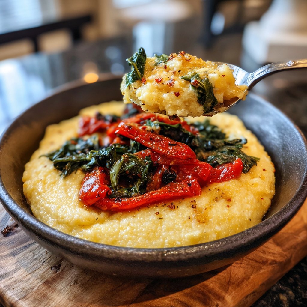Abendessen mit cremiger Polenta und Gemüse