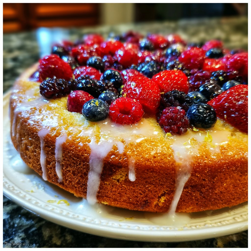 Zitronenkuchen mit Beeren