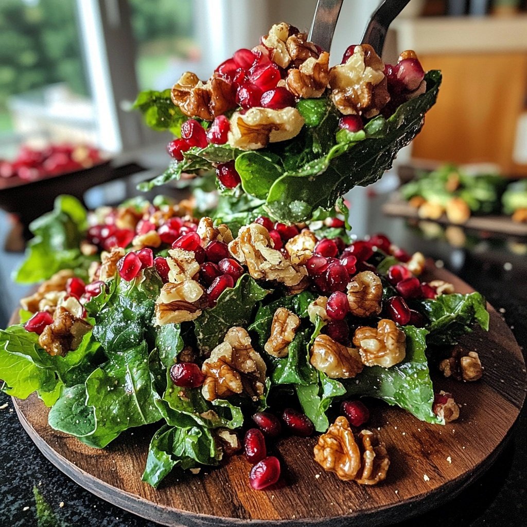 Grünkohlsalat mit Granatapfel und Walnüssen